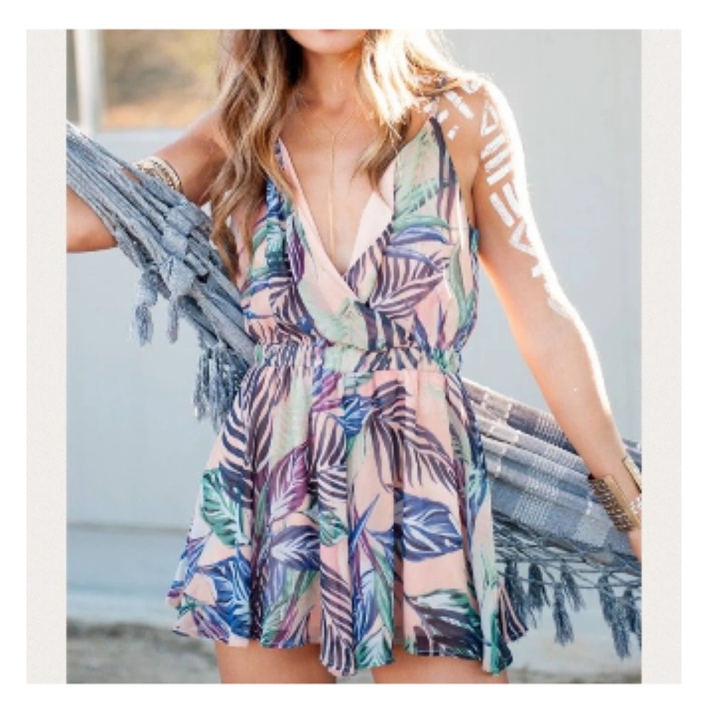 Olympia Pastel Palm Funday Print Romper, Large